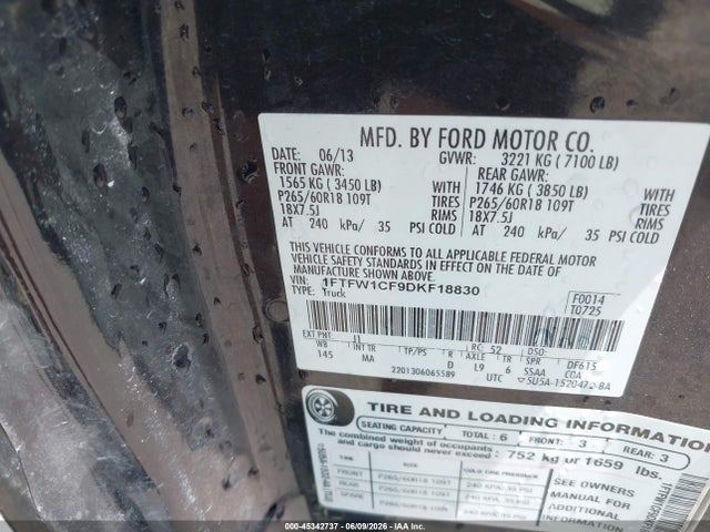 2013 Ford F-150 Xlt მანქანა იყიდება აუქციონზე, vin: 1FTFW1CF9DKF18830, აუქციონის ნომერი: 45342737