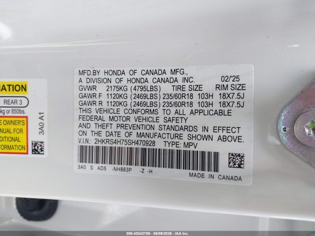 2HKRS4H75SH470928 Honda Cr-v Ex-l Awd