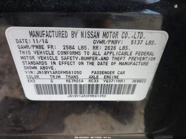 JN1BY1AR0FM561050 Infiniti Q70 3.7x