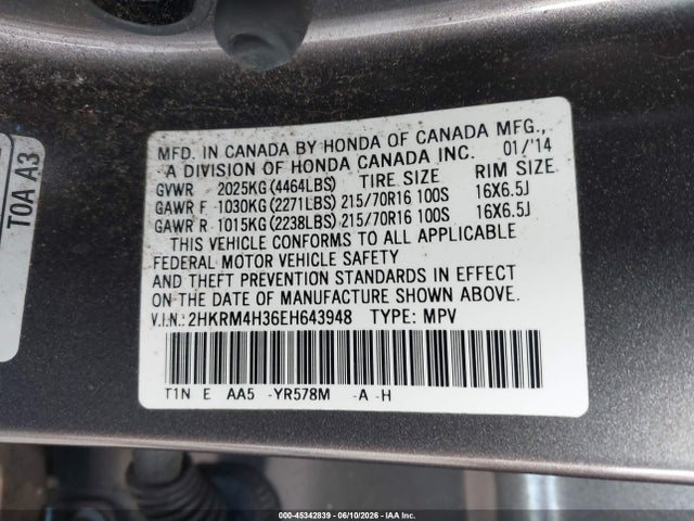 Honda CR-V LX 2014 2HKRM4H36EH643948 Image 9