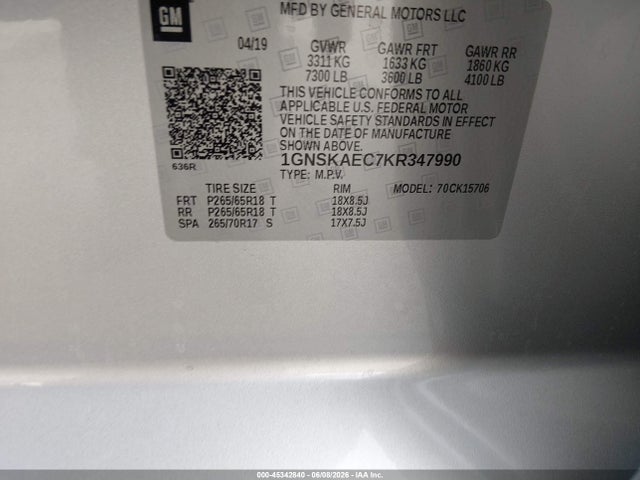 Chevrolet Tahoe Ls 2019 1GNSKAEC7KR347990 Image 9