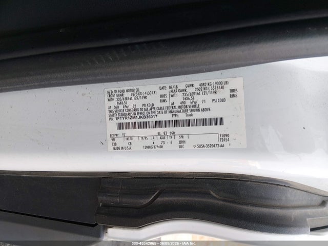 Продаж на аукціоні авто 2018 Ford Transit-250, vin: 1FTYR1ZM1JKB36017, номер лоту: 45342865