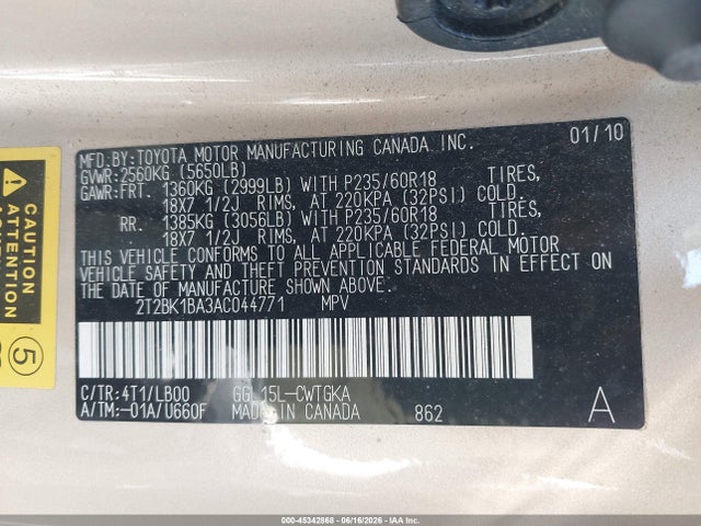 Auction sale of the 2010 Lexus Rx 350, vin: 2T2BK1BA3AC044771, lot number: 45342868