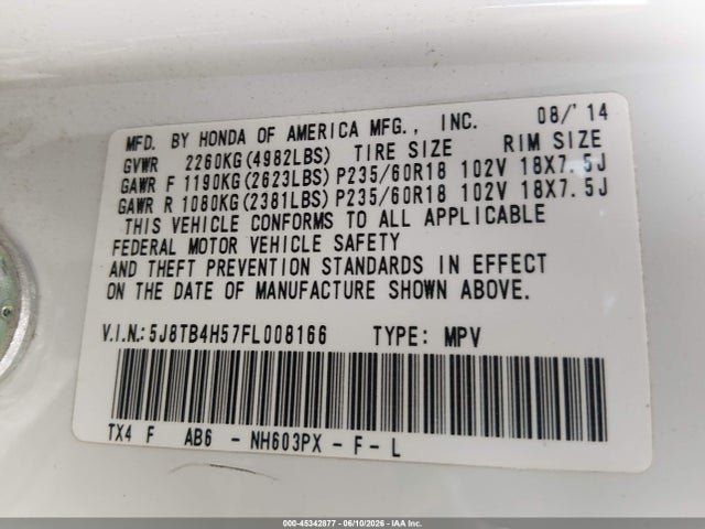 Acura RDX 2015 5J8TB4H57FL008166 Image 9
