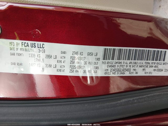 Auction sale of the 2018 Dodge Grand Caravan Se, vin: 2C4RDGBG2JR254833, lot number: 45342895
