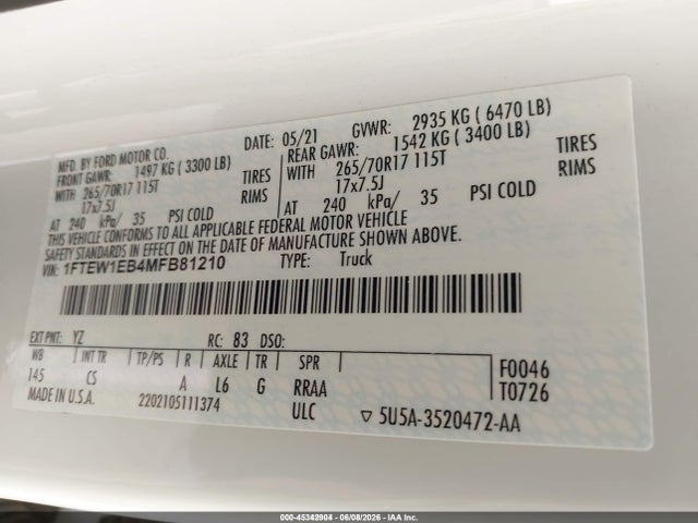 1FTEW1EB4MFB81210 Ford F-150 Xl