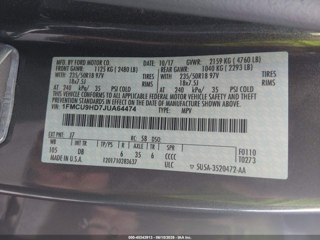 Ford ESCAPE SEL 2018 1FMCU9HD7JUA64474 Image 9