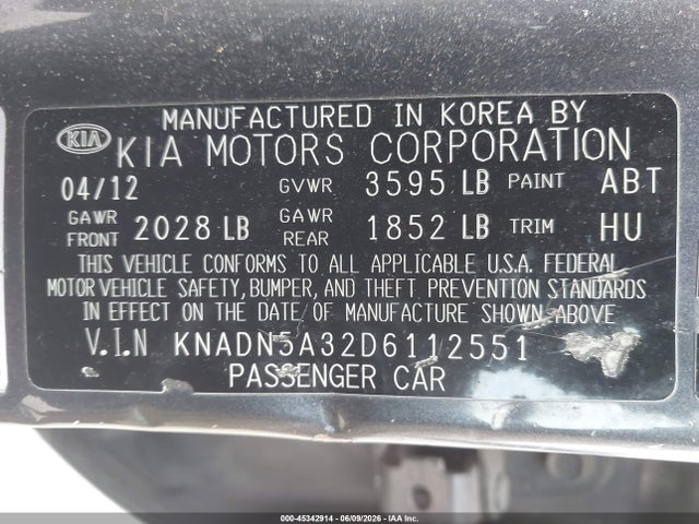 Aukcja sprzedaży 2013 Kia Rio Ex, vin: KNADN5A32D6112551, numer aukcji: 45342914