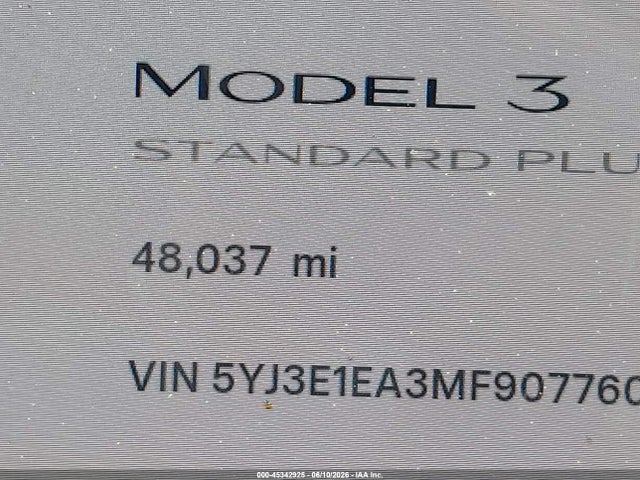 Tesla Model 3 Standard Range Plus Rear-wheel Drive 2021 5YJ3E1EA3MF907760 Image 12
