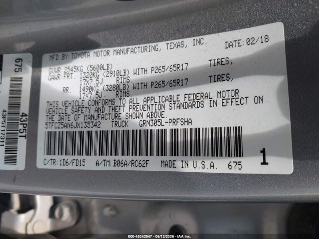 5TFCZ5AN6JX135342 Toyota Tacoma Trd Sport