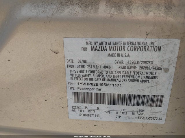 Продаж на аукціоні авто 2009 Mazda Mazda6 S Grand Touring, vin: 1YVHP82B195M11171, номер лоту: 45342958