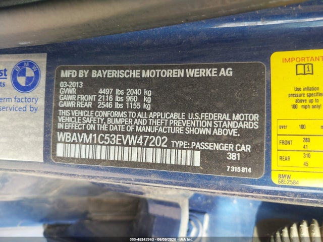 Aukcja sprzedaży 2014 Bmw X1 Sdrive28i, vin: WBAVM1C53EVW47202, numer aukcji: 45342963