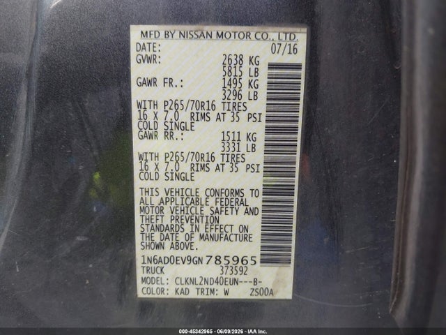 Nissan Frontier Sv 2016 1N6AD0EV9GN785965 Image 9