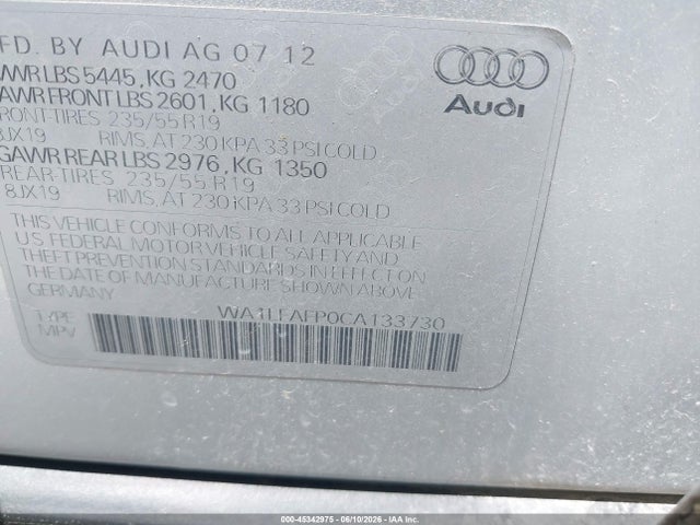Aukcja sprzedaży 2012 Audi Q5 2.0t Premium, vin: WA1LFAFP0CA133730, numer aukcji: 45342975