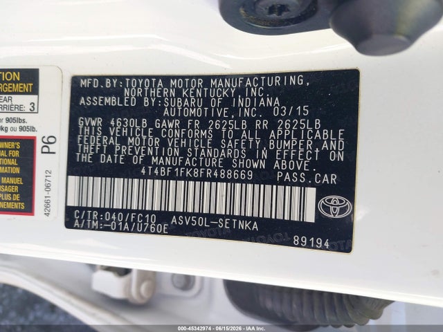 Toyota CAMRY LE 2015 4T4BF1FK8FR488669 Image 9