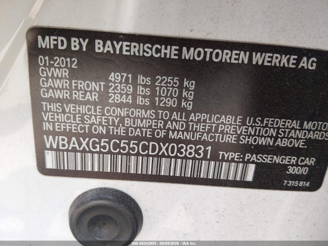 45342993 :رقم المزاد ، WBAXG5C55CDX03831 vin ، 2012 Bmw 528i مزاد بيع