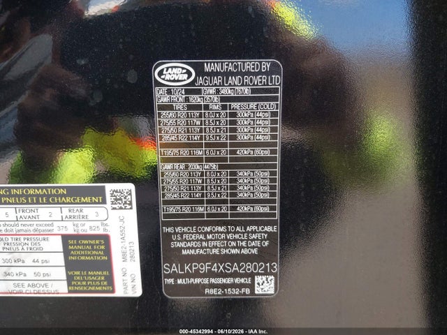 SALKP9F4XSA280213 Land Rover Range Rover P550e Se