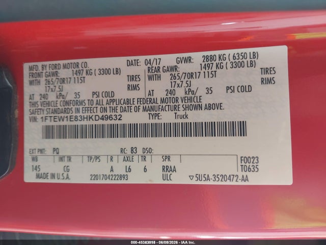 Ford F-150 Xl 2017 1FTEW1E83HKD49632 Image 9