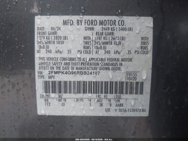 Ford EDGE SE 2024 2FMPK4G96RBB24107 Image 9