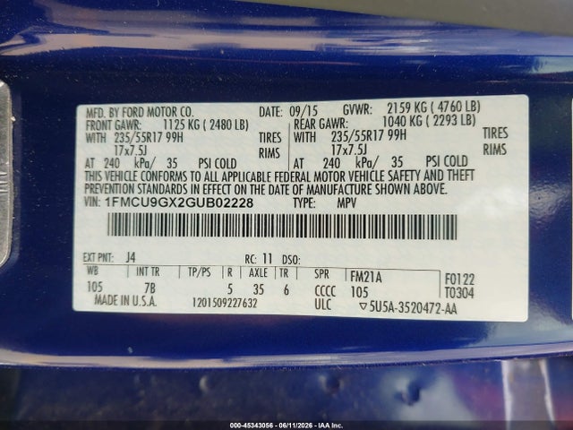 Ford ESCAPE SE 2016 1FMCU9GX2GUB02228 Image 9