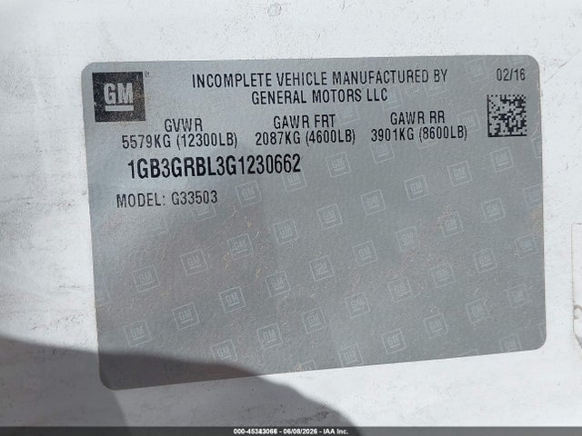 1GB3GRBL3G1230662 Chevrolet Express Cutaway 3500 Diesel