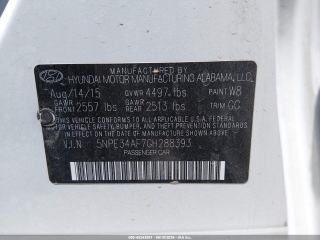 Продаж на аукціоні авто 2016 Hyundai Sonata Sport, vin: 5NPE34AF7GH288393, номер лоту: 45343091