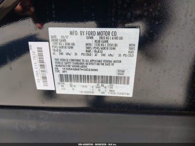 2017 Ford Explorer მანქანა იყიდება აუქციონზე, vin: 1FM5K8B87HGD23090, აუქციონის ნომერი: 45343118