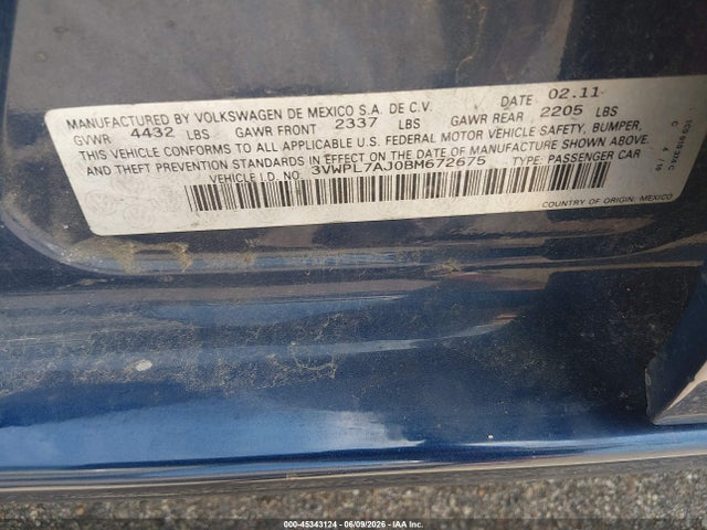 Auction sale of the 2011 Volkswagen Jetta Sportwagen 2.0l Tdi, vin: 3VWPL7AJ0BM672675, lot number: 45343124