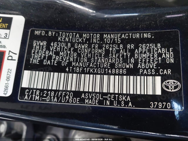 2016 Toyota Camry Se მანქანა იყიდება აუქციონზე, vin: 4T1BF1FKXGU148886, აუქციონის ნომერი: 45343145