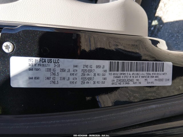 2018 Dodge Grand Caravan Se მანქანა იყიდება აუქციონზე, vin: 2C4RDGBG9JR254831, აუქციონის ნომერი: 45343160