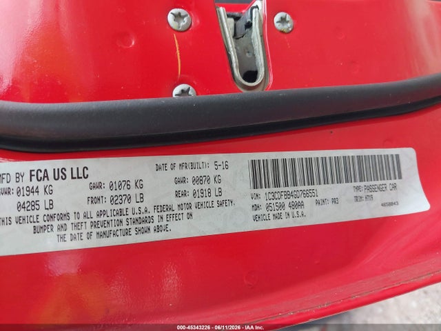 45343226 :رقم المزاد ، 1C3CDFBB4GD766551 vin ، 2016 Dodge Dart Sxt مزاد بيع