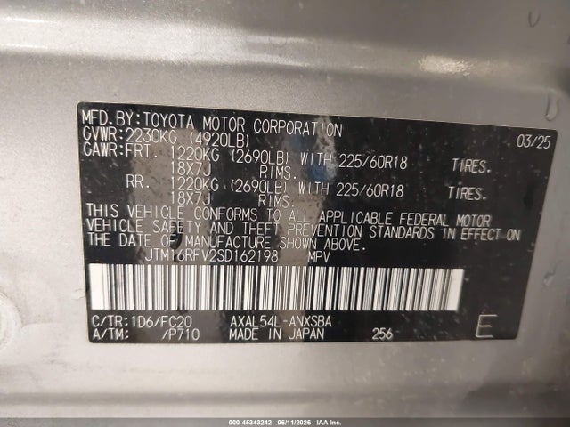 JTM16RFV2SD162198 Toyota Rav4 Hybrid Se