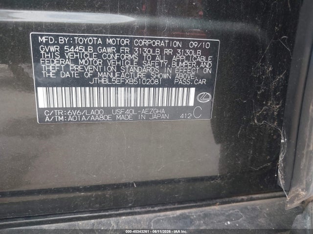 Продаж на аукціоні авто 2011 Lexus Ls 460, vin: JTHBL5EFXB5102081, номер лоту: 45343261