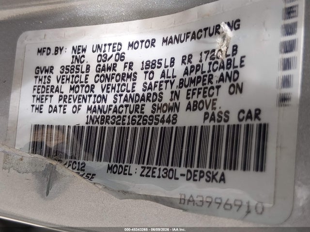 Продаж на аукціоні авто 2006 Toyota Corolla S, vin: 1NXBR32E16Z695448, номер лоту: 45343265