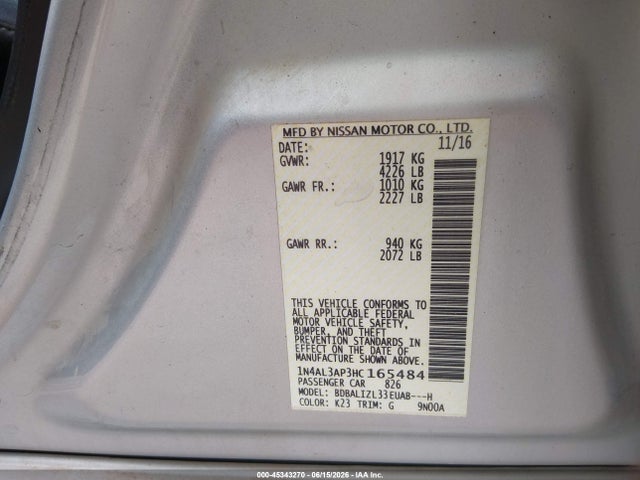 1N4AL3AP3HC165484 Nissan Altima 2.5 Sv