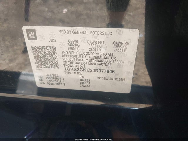 Aukcja sprzedaży 2018 Gmc Yukon Xl Slt, vin: 1GKS2GKC3JR377846, numer aukcji: 45343297