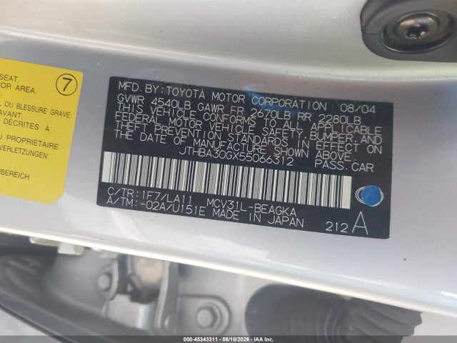 2005 Lexus Es 330 მანქანა იყიდება აუქციონზე, vin: JTHBA30GX55066312, აუქციონის ნომერი: 45343311