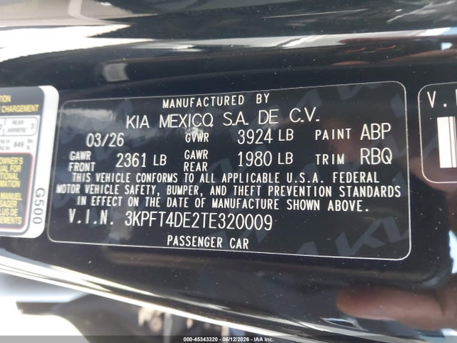 Продаж на аукціоні авто 2026 Kia K4 Lxs, vin: 3KPFT4DE2TE320009, номер лоту: 45343320