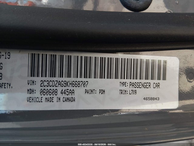 45343335 :رقم المزاد ، 2C3CDZAG9KH668707 vin ، 2019 Dodge Challenger Sxt مزاد بيع