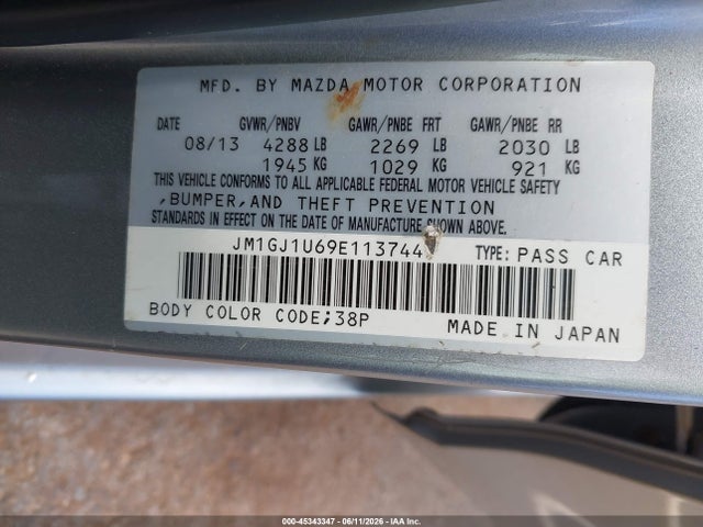2014 Mazda Mazda6 I Sport მანქანა იყიდება აუქციონზე, vin: JM1GJ1U69E1137441, აუქციონის ნომერი: 45343347