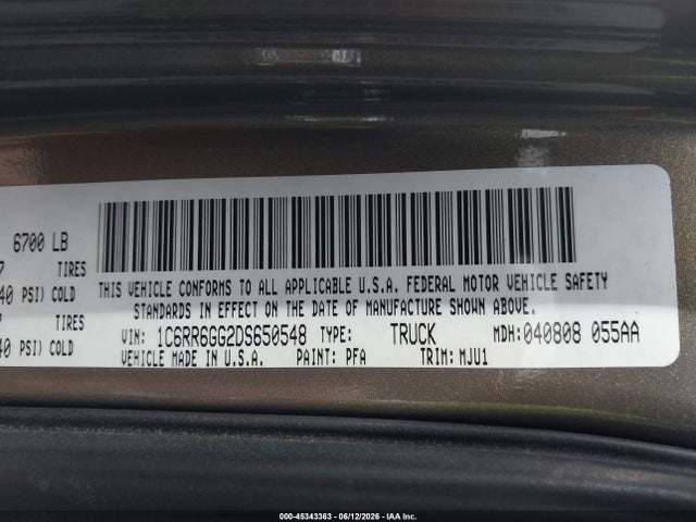 Продаж на аукціоні авто 2013 Ram 1500 Slt, vin: 1C6RR6GG2DS650548, номер лоту: 45343363