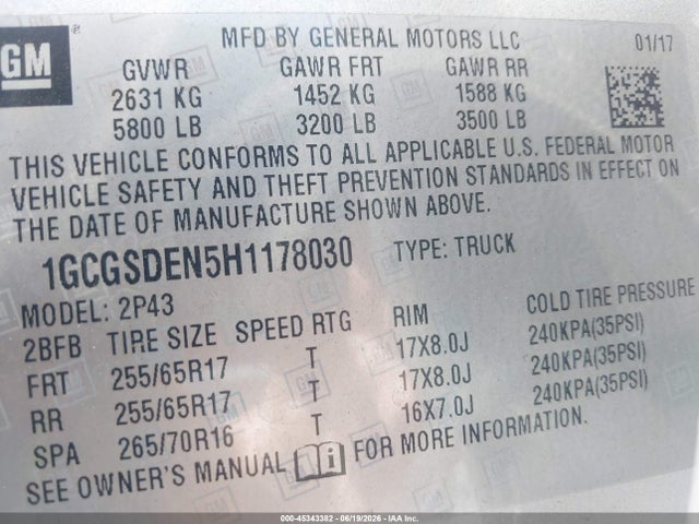 1GCGSDEN5H1178030 Chevrolet Colorado Z71