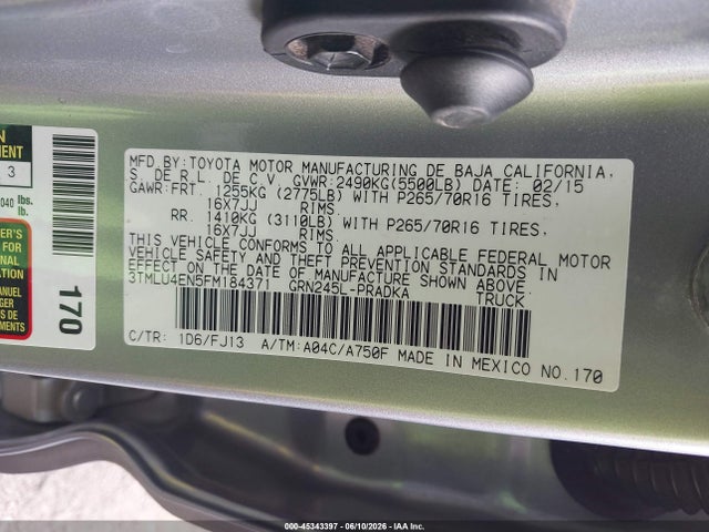 3TMLU4EN5FM184371 Toyota Tacoma Base V6