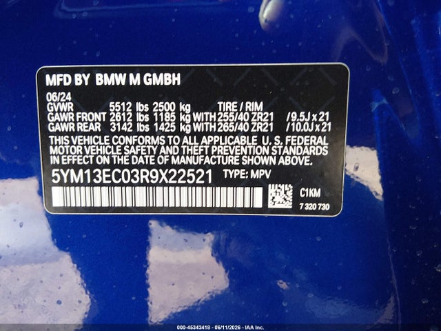 Aukcja sprzedaży 2024 Bmw X3 M, vin: 5YM13EC03R9X22521, numer aukcji: 45343418