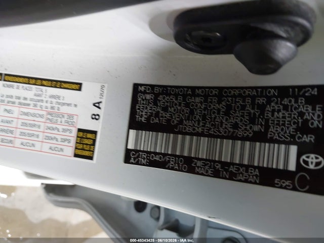 Продаж на аукціоні авто 2025 Toyota Corolla Hybrid Le, vin: JTDBCMFE4S3077899, номер лоту: 45343425