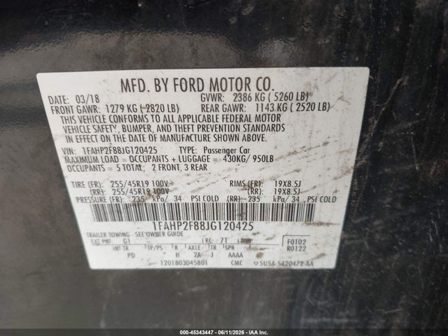 2018 Ford Taurus Limited მანქანა იყიდება აუქციონზე, vin: 1FAHP2F88JG120425, აუქციონის ნომერი: 45343447