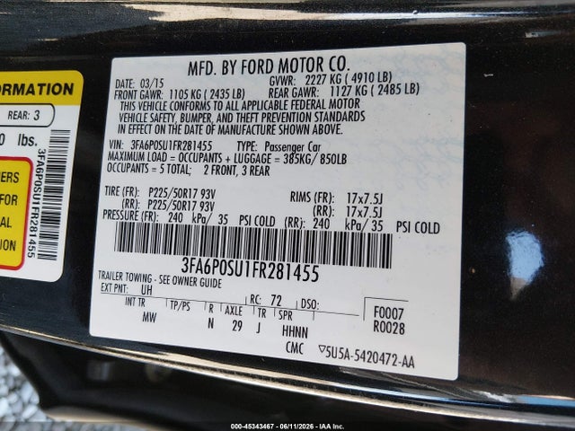 Ford Fusion Energi Titanium 2015 3FA6P0SU1FR281455 Image 9