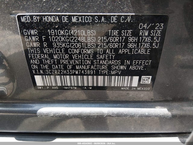 Honda Hr-v Awd Lx 2023 3CZRZ2H33PM743891 Image 9