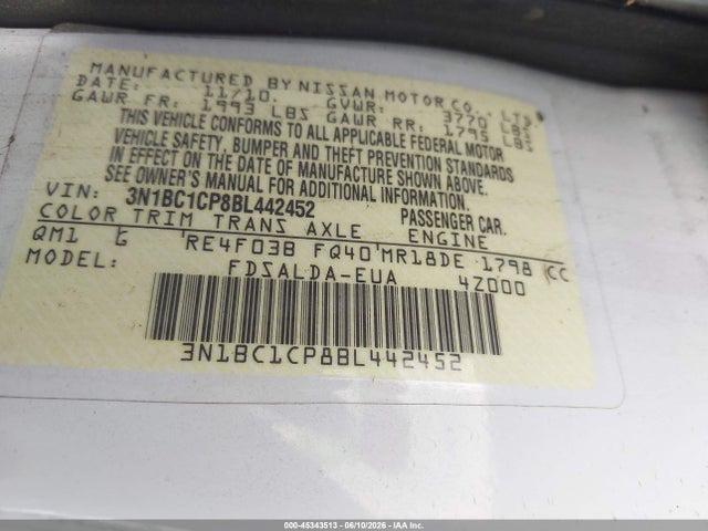 Aukcja sprzedaży 2011 Nissan Versa 1.8s, vin: 3N1BC1CP8BL442452, numer aukcji: 45343513