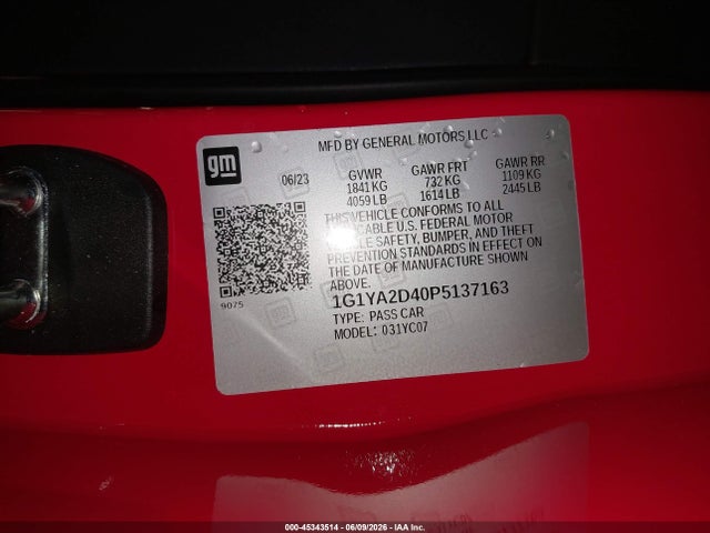 Aukcja sprzedaży 2023 Chevrolet Corvette Stingray Rwd  1lt, vin: 1G1YA2D40P5137163, numer aukcji: 45343514